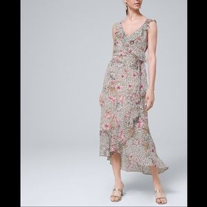 White House Black Market, 0 Petite, Clip Dot Chiffon Ruffled Wrap Dress
